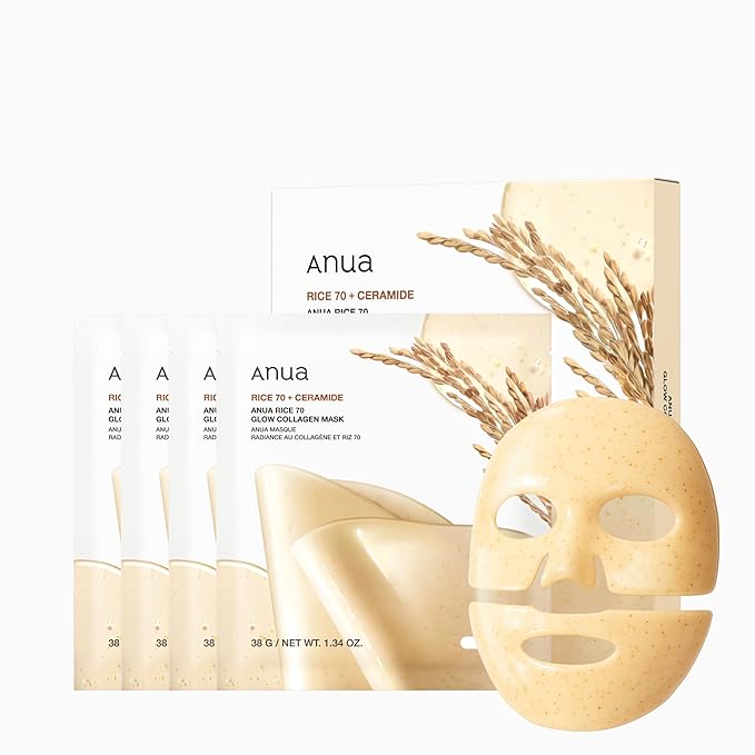 ANUA Rice 70 Glow Collagen Mask, Overnight Face Mask for Glass Skin, Ceramide, Collagen Facial Mask, Skin Moisture Barrie...