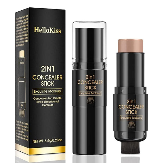 2 In 1 Face Cream Contour Stick Makeup with Built-In Brush, Makeup Concealer Stick for Women, Long Lasting, Waterproof, Ma...