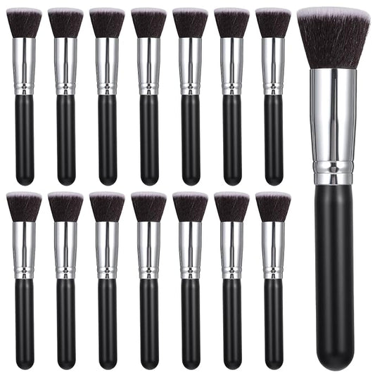 15 Pcs Makeup Brushes, Synthetic Flat Top Foundation Brush Set For Liquid, Cream, Powder, Blending, Buffing, Blush, Concea...