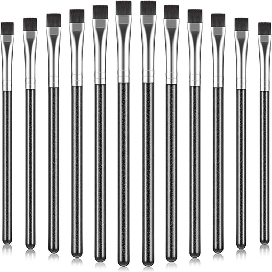 12 Pieces Flat Eyeliner Eyebrow Concealer Brush Flat Definer Eyebrow Brush Firm Stiff Thin Synthetic Bristle Concealer Eye...