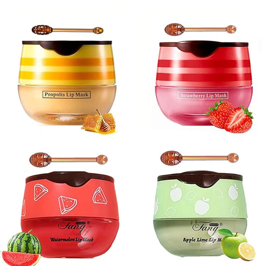 4 PCS Bee Lip Balm Honey Pot,Lip Mask Propolis Moisturizing,Prevention Dry and Cracked Lip Scrubs Exfoliator Lip Wrinkle S...