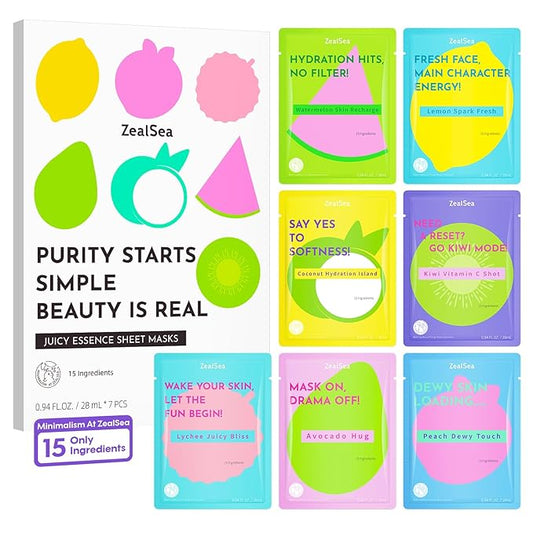 ZealSea Clean Beauty Face Masks Skincare, Minimalism 15 Ingredients Sheet Mask, Deep Hydration Facial Mask for Bouncy & Gl...