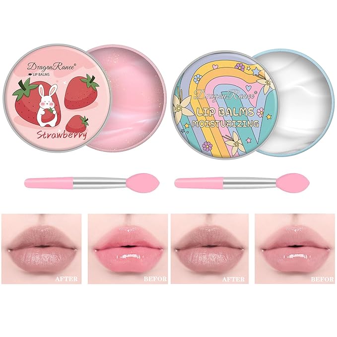 2 Pack Moisturizing Lip Masks, Strawberry Vitamin E Lip Balm Lip Care Gifts for Women Girls, Conditioning Lip Mask and Lip...