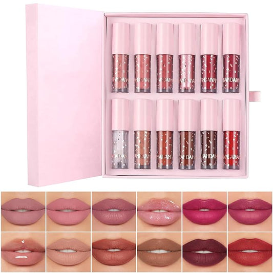 12Pcs Nude Matte Liquid Lipstick Set, Waterproof Long Lasting Non-Stick Cup 12 Colors Nude Lipstick 24 Hour Not Fade Matte...