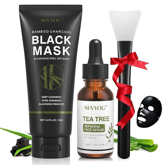 SHVYOG Blackhead Peel Off Face Mask, 3-in-1 Blackhead Remover Mask with Brush & Tea Tree Oil Serum, Charcoal Mask for Deep...