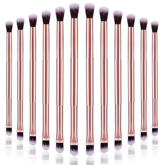 Perthlin 12 Pcs Eyeshadow Smudge Brush 2 in 1 Eyeshadow Double Ended Concealer Brush Under Eye Small Soft Firm Pointed Fou...