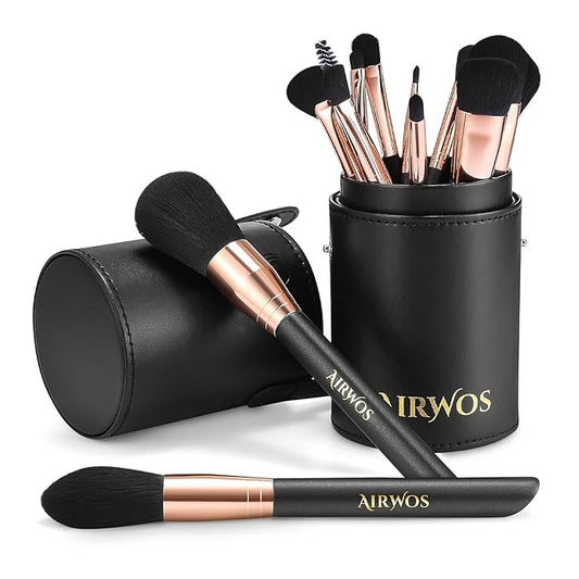 AirWos® 14 Pcs Professional Makeup Brush Set with Case - Synthetic Foundation, Powder, Eyeshadow, Concealer Brushes with P...