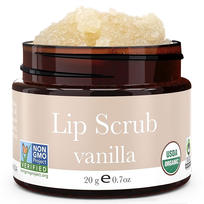 USDA Organic Lip Scrub Vanilla - USA Made with Natural Ingredients, Valentines Day Gifts, Moisturizing Scrub Exfoliator fo...