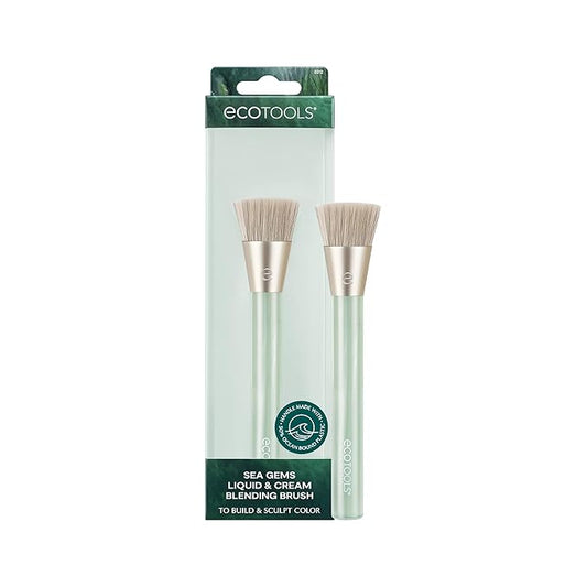 EcoTools Sea Gems Liquid & Cream Blending Brush, Foundation, Contour & Blush Makeup Brush for Smooth Buildable Coverage, S...
