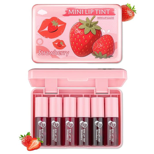 AWCCXMYM 6 Colors Lip Tint Stain Mini Liquid Lip Stain Long Lasting Waterproof Lip Gloss Set Non-sticky Red Lipstick with ...
