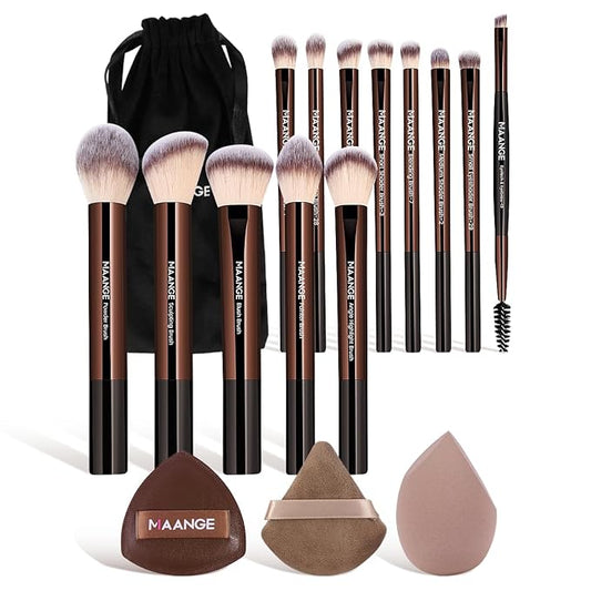 MAANGE 16PCS Makeup Brush Set Travel Makeup Brushes for Liquid Powder Contour Concealer Cream Cosmetics Blending Eyeshadow...