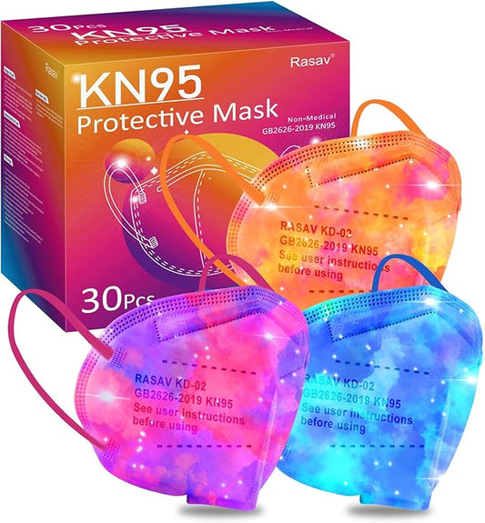 Rasav KN95 Face Masks, Comfortable 5 Layer Cup Dust Safety Mask, Muti-colored Design KN95 Mask for Women, Men