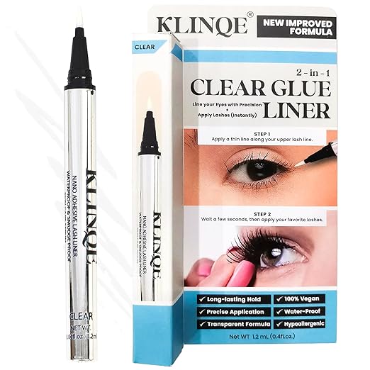 Clear Lash Glue Liner Pen, 2 in 1 Eyeliner Eyelash Adhesive for False Lashes, Strong Hold, Latex-Free, Quick Dry, Invisibl...