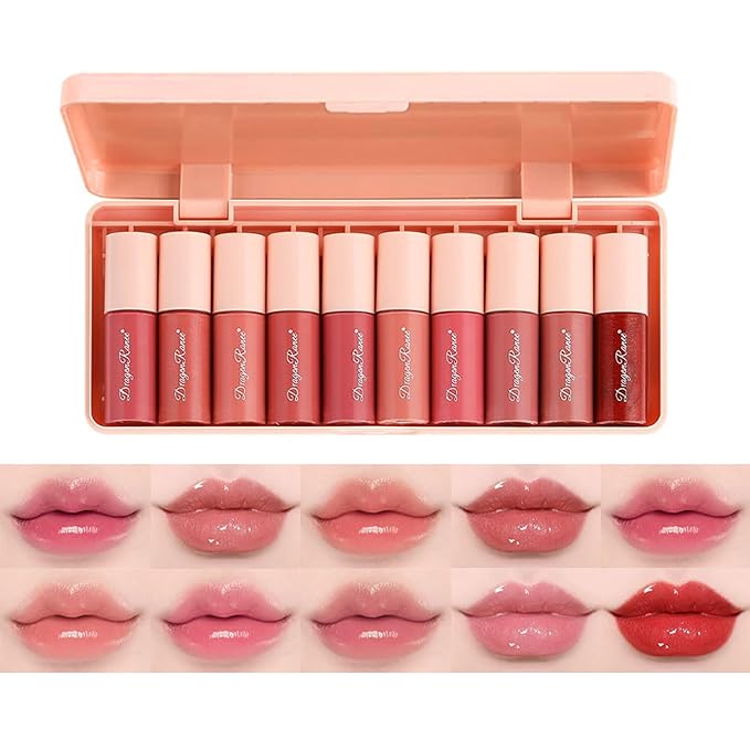 10 Colors Lip Tint Stain Mini Liquid Lipstick Set, Korean Lip Gloss Moisturizing Natural, Multi-Use Lip and Cheek Tint, No...