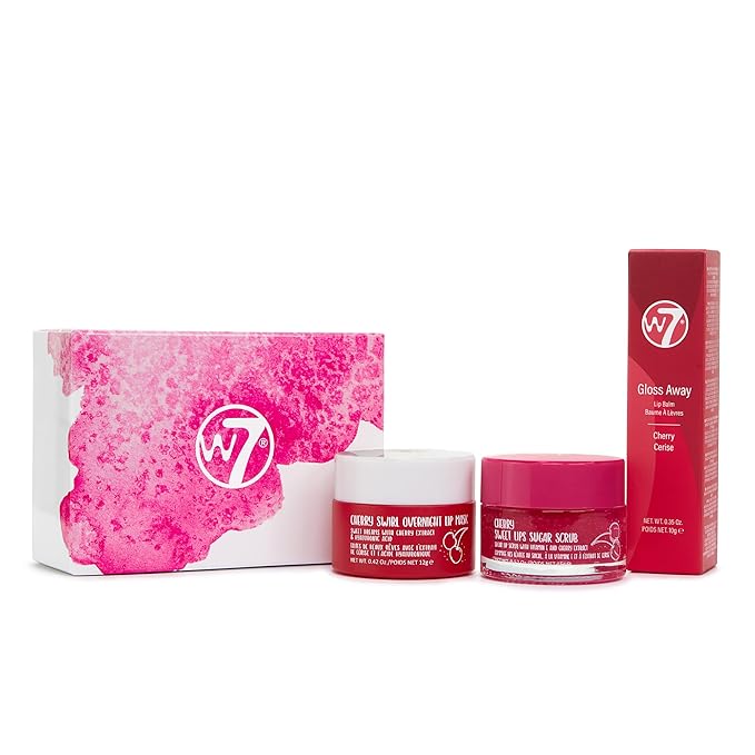 W7 Sweet Dreams Lip Care Trio - 3 Piece Set - Overnight Lip Mask, Lip Balm & Lip Scrub - Cherry
