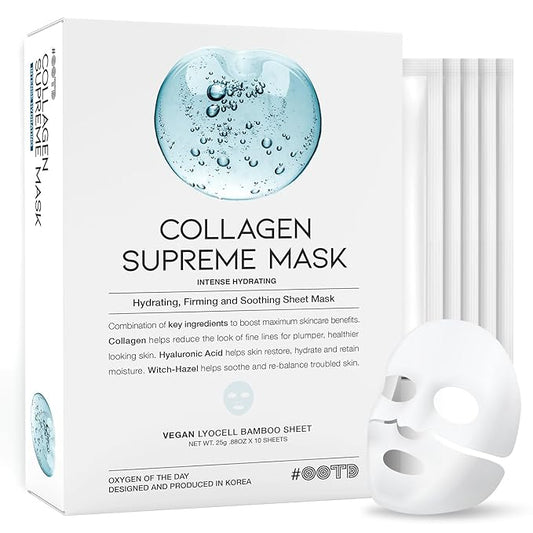 #OOTD Collagen Hydrating Sheet Masks for Face Korean Anti Aging Mask Sheet for Dry Skin & Sensitive Skin, EVE Vegan, Not T...