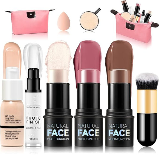 Wugbc Cream Contour Stick Make Up Kit for Women, Make Up Present Set Includes Highlighter Stick, Blush Stick, Bronzer Cont...