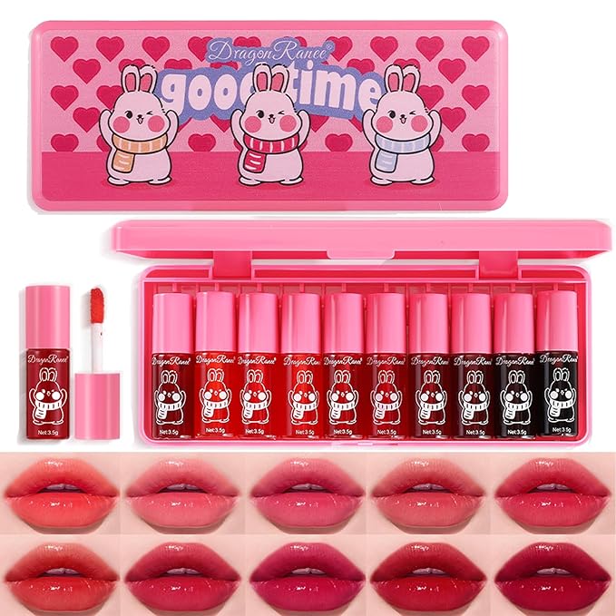 10 Colors Lip Tint Stain Set,Korean Lip Gloss,Watery Lip Stain Mini Liquid Lipstick Waterproof,Moisturizing Lip Stain Set ...