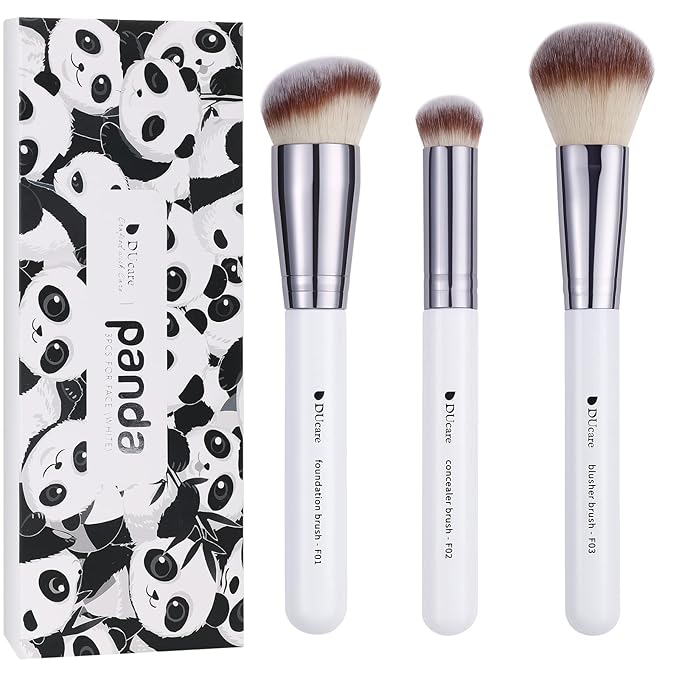 DUcare 3Pcs Kabuki Makeup Brush Set, Foundation Contour Blush Concealer Brush, Travel Buffing Blending Brush for Liquid Cr...