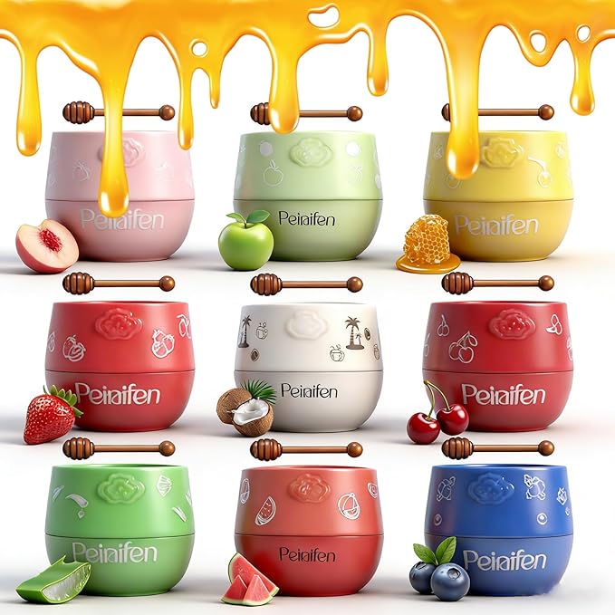 9 PCS Bee Lip Balm Honey Pot, Fruit Moisturizing Propolis Lip Mask, Lip Mask Overnight Propolis Moisturizing Lip Balm Hydr...