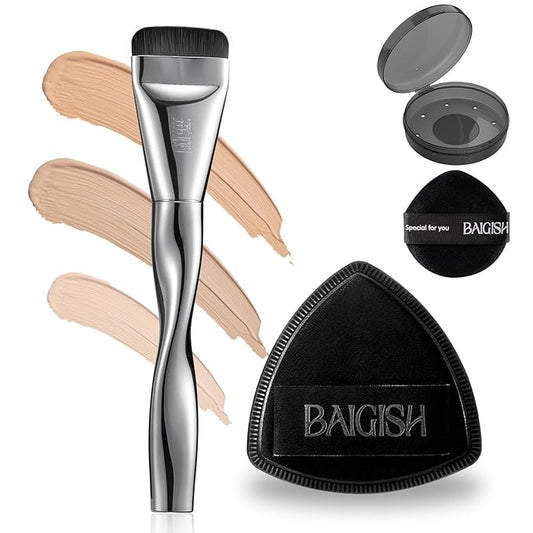 BAIGISH Makeup Sponge 1 Powder Puff +1 Smooth Foundation Brush for Liquid, Cream and Makeup,Super Soft, Makeup Blender, La...