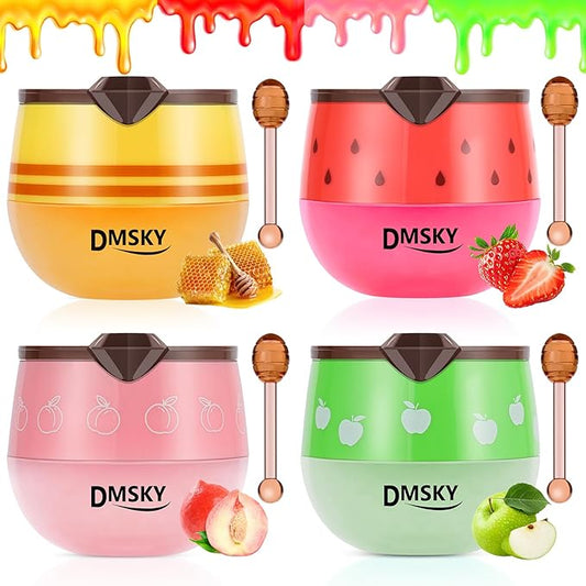 DMSKY 4 PCS Bee Lip Balm Lip Mask Honey Pot, Valentines Day Gifts, Honey & Strawberry & Peach & Apple Lip Sleeping Mask Pr...