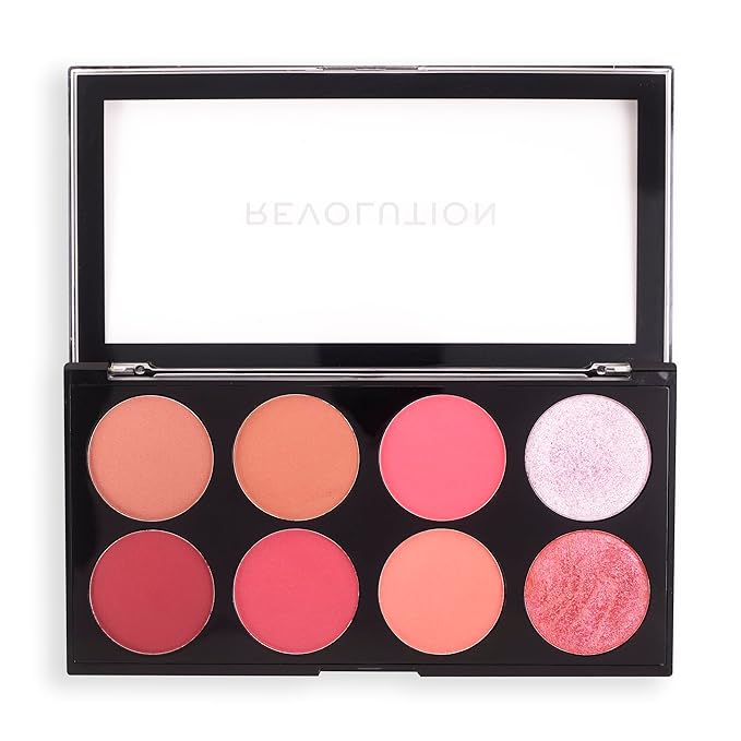 Revolution, Ultra Blush Palette, 8 Pigmented Shimmer & Matte Makeup Shades, Blendable Powder Blush Formula, Vegan & Cruelt...