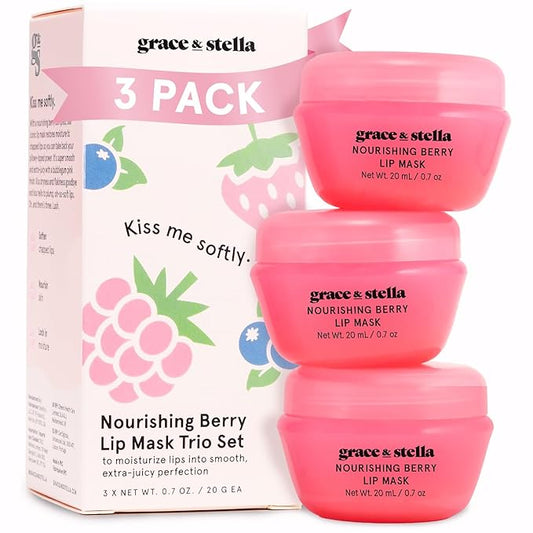 grace & stella Award Winning Lip Butter - Lip Balm Hydrating - Nourishing Lip Mask (3-pack) Airplane Travel Essentials, Be...
