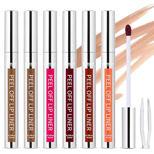 Dmsky 6 Colors Lip Stain Peel Off, Long Lasting Lip Liner Stain with Tweezer, Peel Off Lip Stain with Matte Finish, Tattoo...