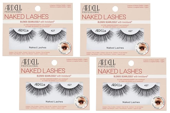 Ardell Naked Lashes Natural 427 with Invisiband – Lightweight, Natural False Eyelashes, Soft & Reusable Strip Lashes, 4 Pairs