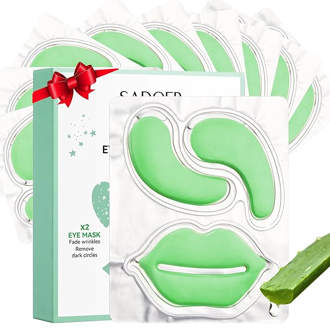 10 Pair Under Eye Mask & 10 Pair Lip Mask Skincare Set, Aloe Vera Lip Patches & Under Eye Patches for Puffy Eyes, Dark Cir...