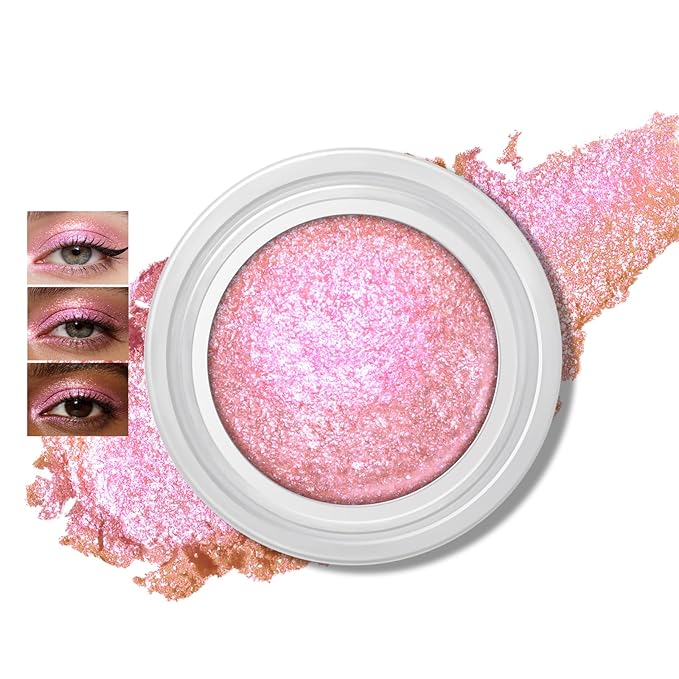 Noerrors Holographic Duochrome Pink Purple Gold Shimmer Eyeshadow, Cream to Powder Iridescent Glitter Eyeshadow Palette,Co...
