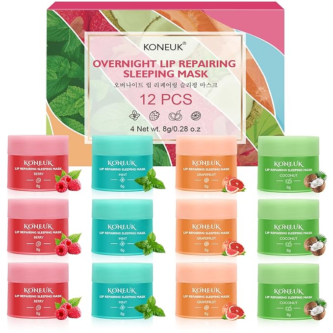 12 Pack Lip Sleeping Mask Set, Overnight Lip Treatment, Nourish and Hydrate Lip Mask With Vitamin C and Coconut Oil, Lip B...