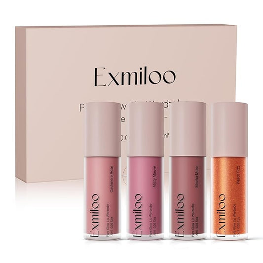 exmiloo Mini Lip Tint Stain Set – 4 Colors Liquid Lip Stain Kit for Matte & Glossy Finish, Lightweight Lip and Cheek Tint ...