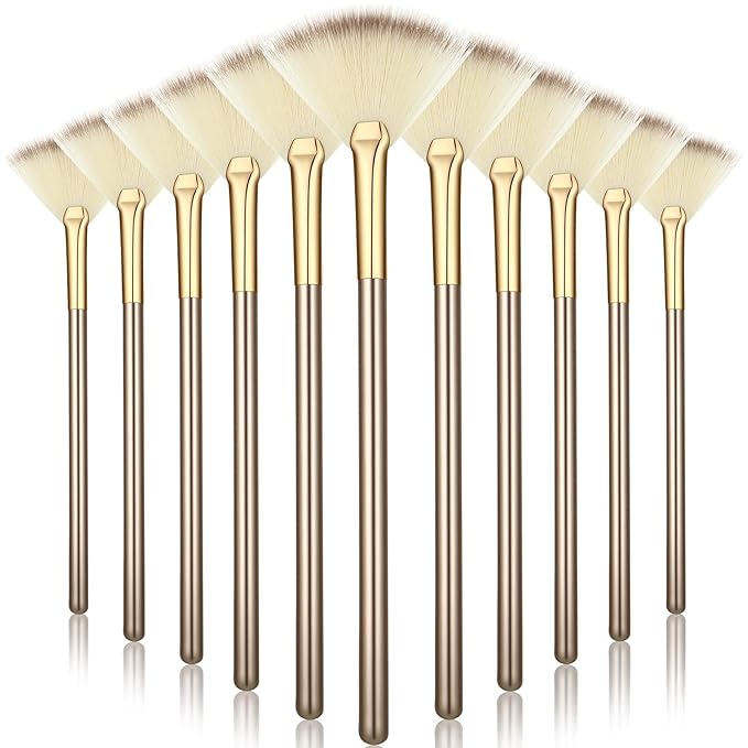 Ziliny 12 Pcs Soft Facial Fan Brush Blush Makeup Brush Face Mask Acid Applicator Multi Use Cosmetic Tools for Peel Mask Ma...