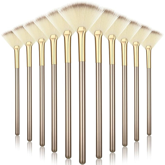 Ziliny 12 Pcs Soft Facial Fan Brush Blush Makeup Brush Face Mask Acid Applicator Multi Use Cosmetic Tools for Peel Mask Ma...