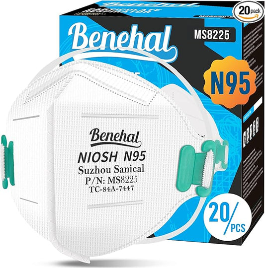 NIOSH Approved N95 Mask Particulate Respirators, Pack of 20 N95 Face Masks, Individually Wrapped, Universal Fit