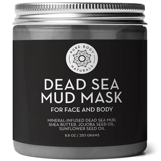 Pure Body Naturals Dead Sea Mud Mask - Face Mask and Body Mud for Acne, Blackheads, and Oily Skin - Facial Self Care for M...