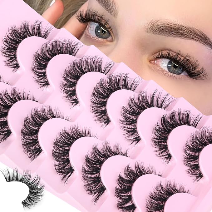 PVDKIW Wispy Lashes False Eyelashes Clear Band Cat Eye Lashes Natural Look 15MM Fake Eyelashes Pack Pestañas Postizas Natu...