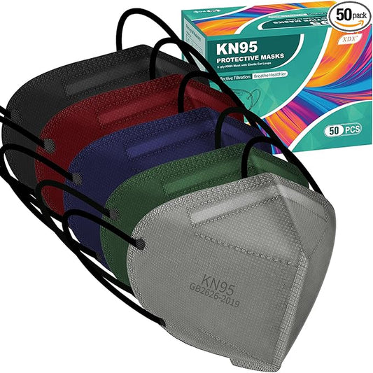 XDX KN95 Face Masks, 50 Pack Individually Wrapped Multicolor Face Masks for Men and Women, 5 Layers Breathable Masks Dispo...