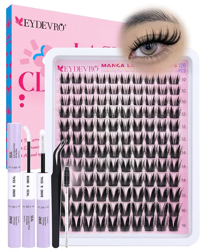 EYDEVRO Manga Lash Clusters Kit Fairy Eyelash Clusters Kit Wet Look Anime Cluster Eyelash Extensions Kit 10-16mm Natural W...