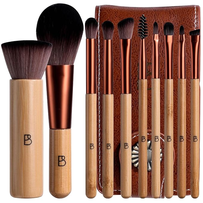 BS-MALL 10 Pcs Professional Bamboo Makeup Brush Set - Travel-friendly Eyeshadow Brush, Concealer Brush & Foundation Brush ...