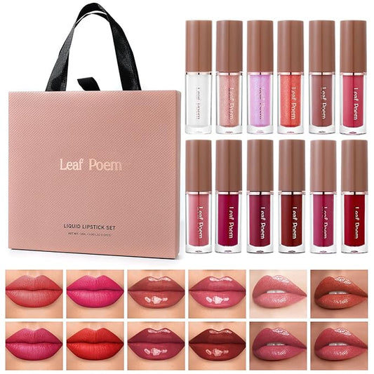 MooGlamor 12 Pcs Liquid Lipsticks Lip Gloss Set with Matte,Glossy and Glitter Lip Makeup Long-Lasting Waterproof Lip Stain...