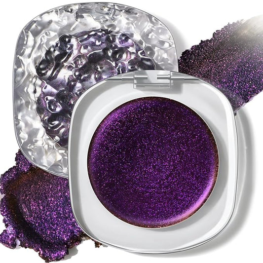 HOSAILY Holographic Duochrome Black Purple Smoky Glitter Eyeshadow Palette, Multichrome Metallic Shimmer Wet Eyeshadow, Sp...