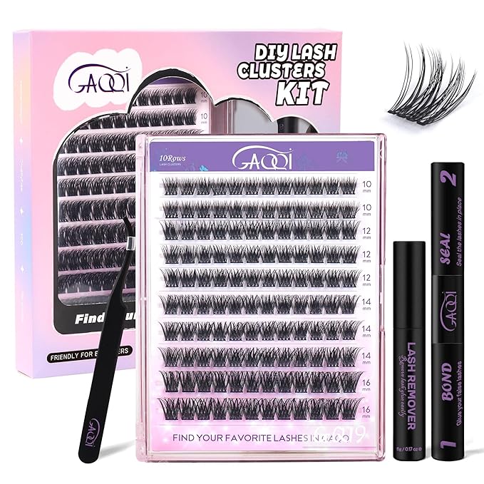 GAQQI Lash Clusters Kit, DIY Lash Extension Kit 120PCS Cluster Lashes C Curl, Wispy Eyelash Clusters 10-16MM with Lash Bon...