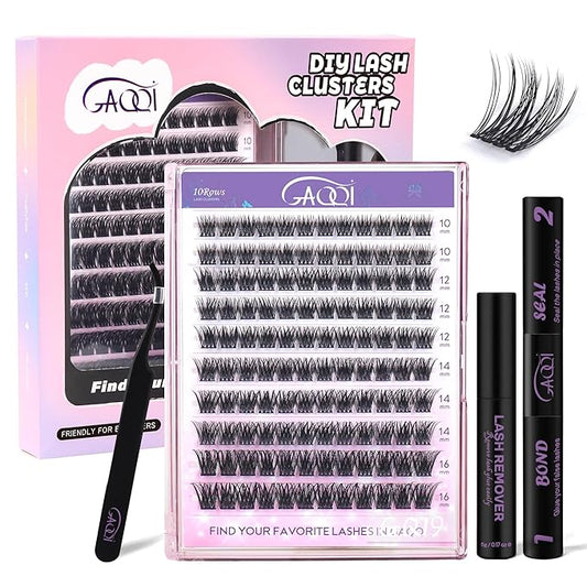 GAQQI Lash Clusters Kit, DIY Lash Extension Kit 120PCS Cluster Lashes C Curl, Wispy Eyelash Clusters 10-16MM with Lash Bon...