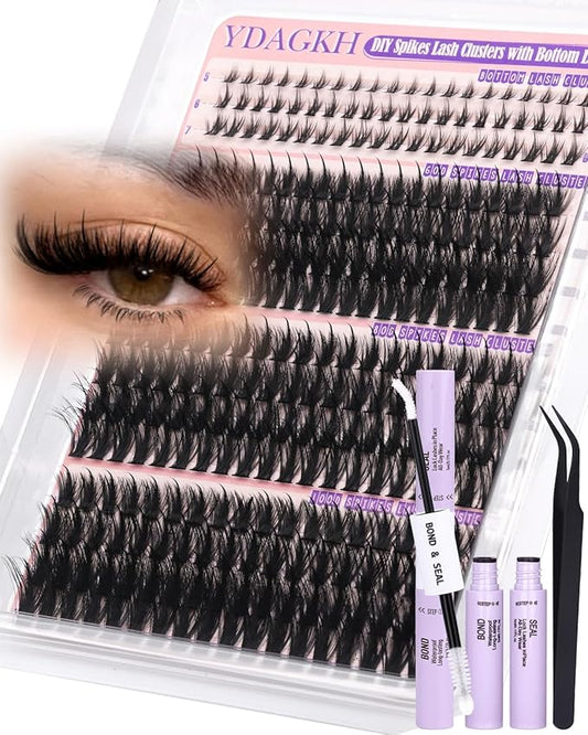 Volume Lash Clusters Kit Spikes Wispy Eyelash Clusters 60D 80D 100D Fairy Cluster Eyelash Extensions Kit with Bottom Lashe...