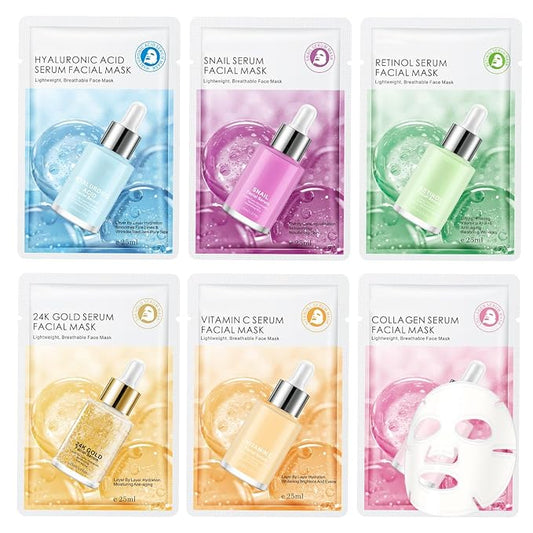 GUOYAOLIFU 6 Pack Serum Sheet Masks,Facial Masks Skincare for Women,Hydrating & Moisturizing Face Masks for All Skin Type...