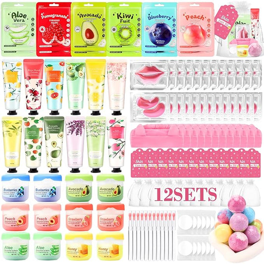 132 PCS Spa Party Supplies, Spa Party Favors Include Face Masks Skincare, Hand Cream, Lip Balm, Under Eye Patches, Lip Mas...