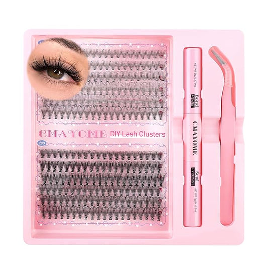 Individual Lash Clusters, 10D 20D Lash Extension Kit with 2 in 1 Lash Bond and Seal, 240 pcs Natural Eyelashes DIY Eyelash...